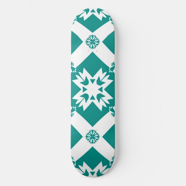 Skateboard Motif Géométrique Abstrait en Blanc et Vert (Recto)