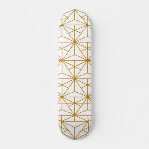 Skateboard Motif géométrique Art déco blanc et or