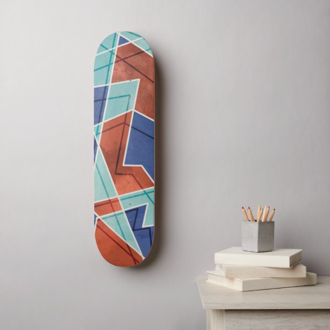 Skateboard Motif géométrique bleu et rouge (Art mural)