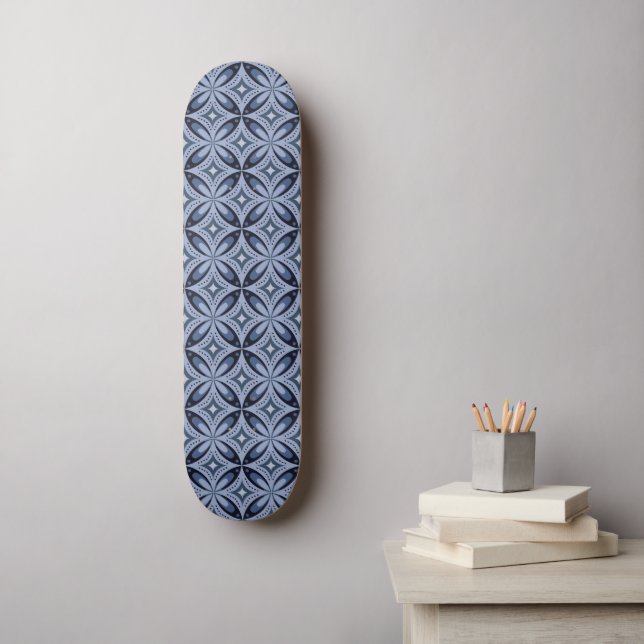 Skateboard Motif géométrique bleu style rétro (Art mural)