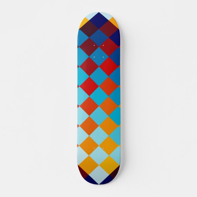 Skateboard Motif géométrique de carrés colorés (Devant)
