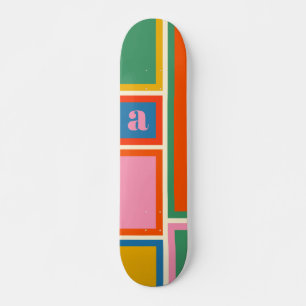 Skateboard Motif géométrique modulaire coloré avec initial