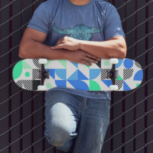 Skateboard Motif géométrique Monnaie Bleue Abstraite
