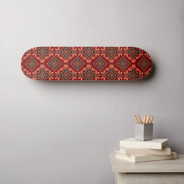 Skateboard Motif géométrique rouge / Impression indienne (Art mural (Horz))