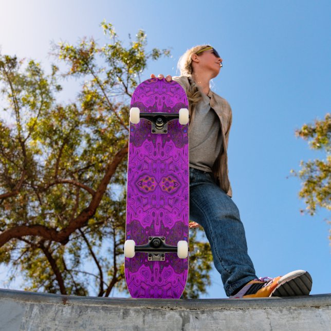 Skateboard Motif Groovy Abstrait Magenta et Noir (Extérieur 1)