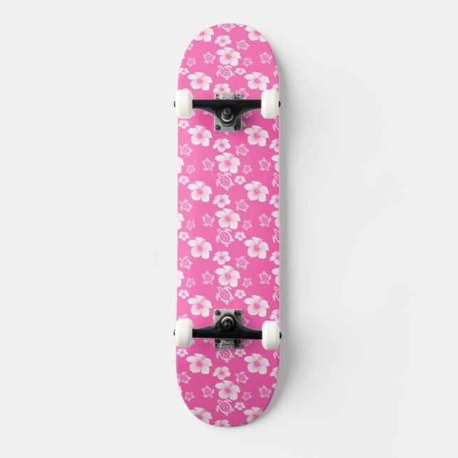 Skateboard Motif hawaïen de Honu de ketmie rose (Recto)
