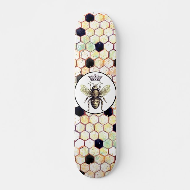 Skateboard Motif Hexagone Abstrait de la reine d'abeille (Devant)