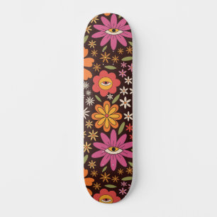 Skateboard Motif Hippie Psychedélique Années 70 Fleurs Groovy