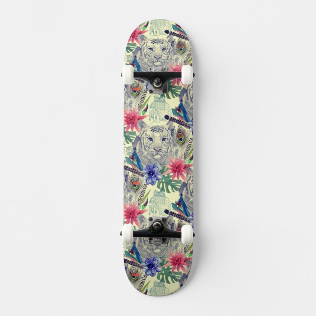 Skateboard Motif indien vintage de tigre de style (Recto)