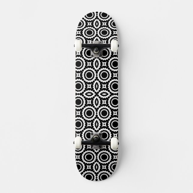 Skateboard Motif jolis cercles zébrés noir et blanc (Recto)