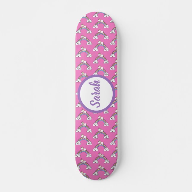 Skateboard Motif Licorne Arc-en-Ciel Nom Personnalisé (Devant)
