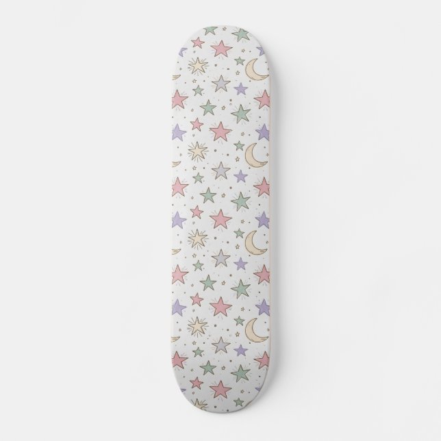 Skateboard Motif Lune Étoile Fantaisiste (Recto)