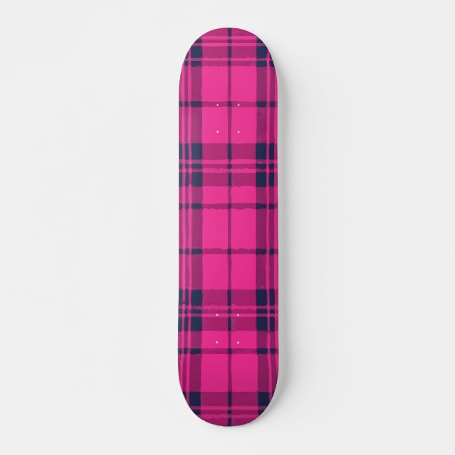 Skateboard Motif moderne à carreaux rose (Devant)