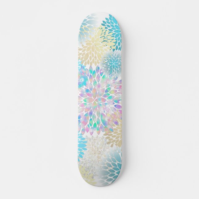 Skateboard motif moderne dahlia à fleurs (Devant)