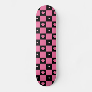 Skateboard Motif moderne Pink and Black Checker Coeurs filles