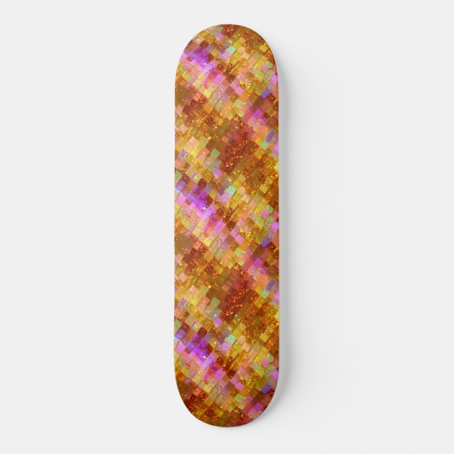 Skateboard Motif Mosaïque Iridé Or (Recto)