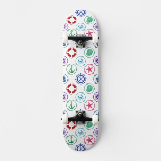 Skateboard Motif nautique coloré (Recto)