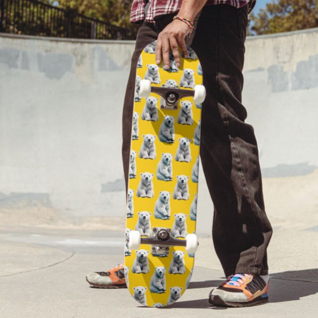 Skateboard Motif Ours Polaire Sur Jaune (Créateur téléchargé)