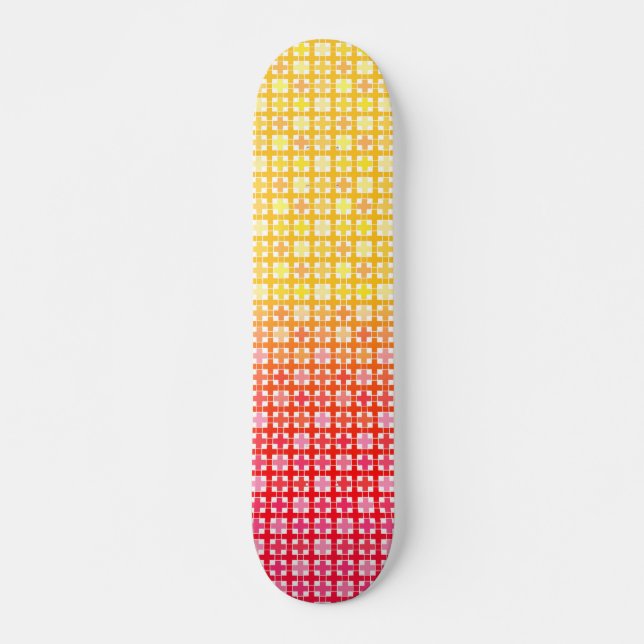 Skateboard Motif plaid dégradé jaune rouge (Devant)
