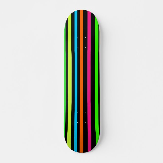 Skateboard Motif Rayures Néon (Devant)