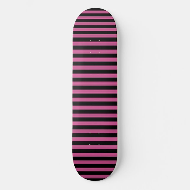 Skateboard Motif Rayures Noir Rose (Recto)