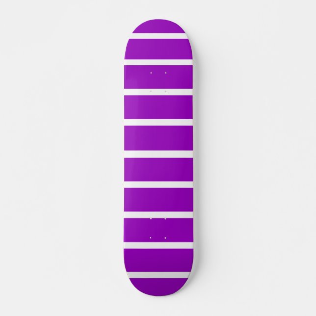 Skateboard Motif rayures violettes et blanches (Devant)