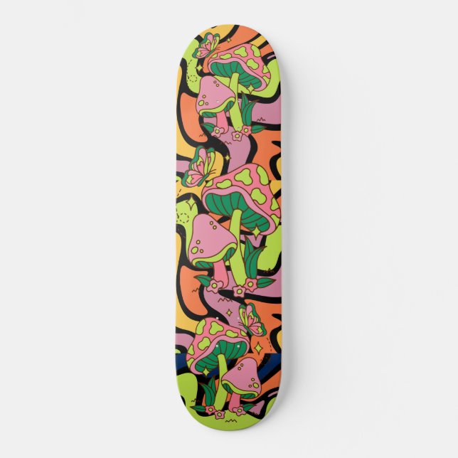 Skateboard Motif rétro de champignons psychédéliques (Recto)