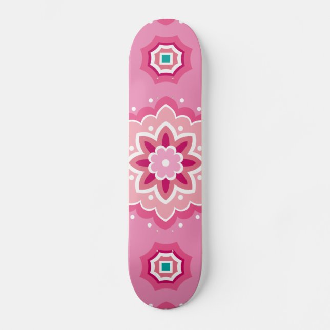 Skateboard Motif rose et fleuri (Recto)