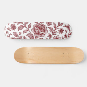 Skateboard Motif Rose Vintage rouge foncé