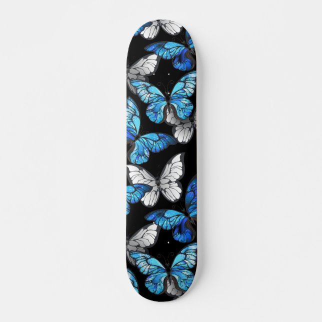 Skateboard Motif sans couleur foncée avec papillons bleus Mor (Devant)