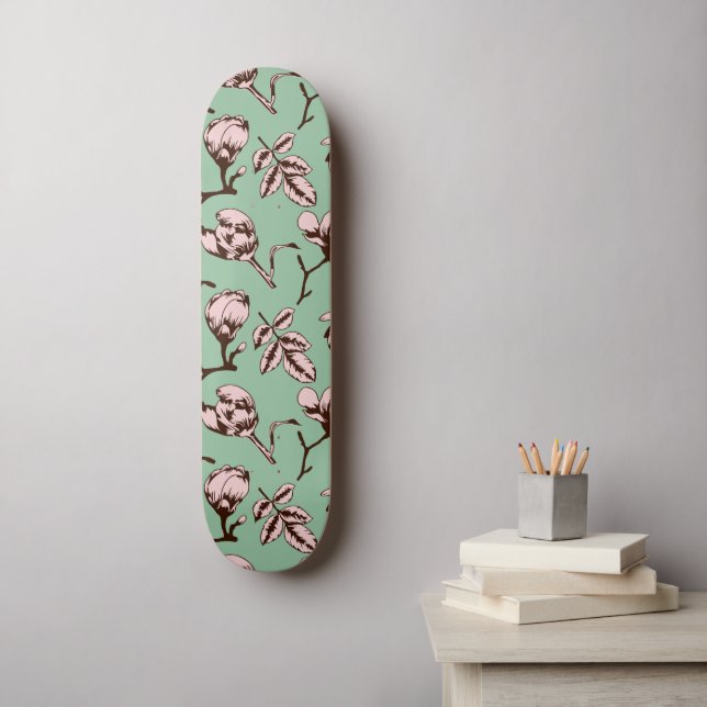 Skateboard Motif sans couture avec bourgeons floraux des arbr (Art mural)