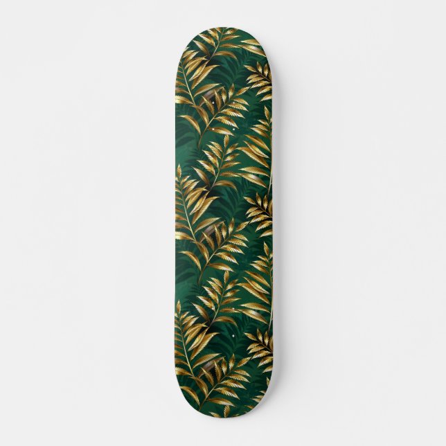 Skateboard Motif sans couture avec des fougères dorées (Devant)