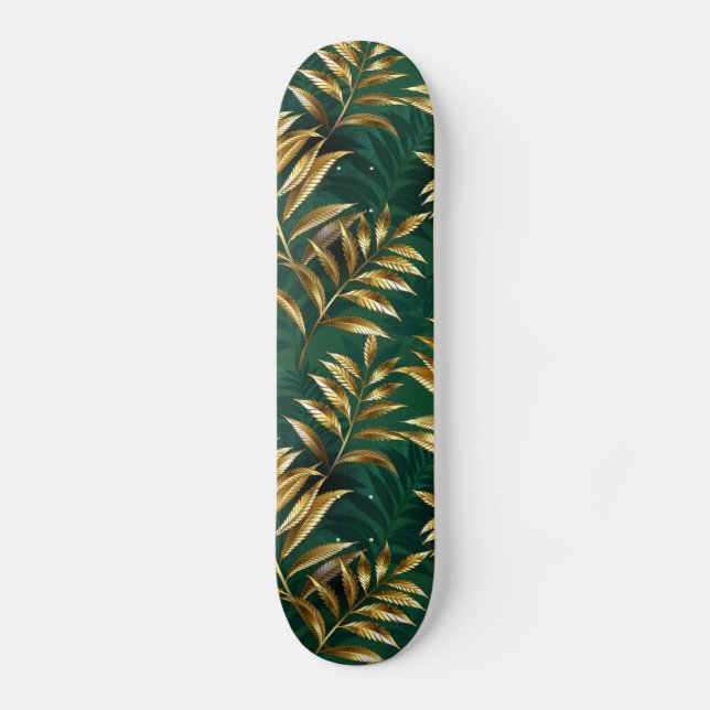 Skateboard Motif sans couture avec des fougères dorées (Recto)