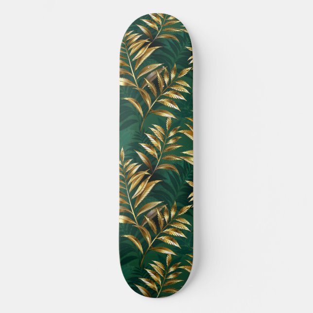 Skateboard Motif sans couture avec des fougères dorées (Recto)