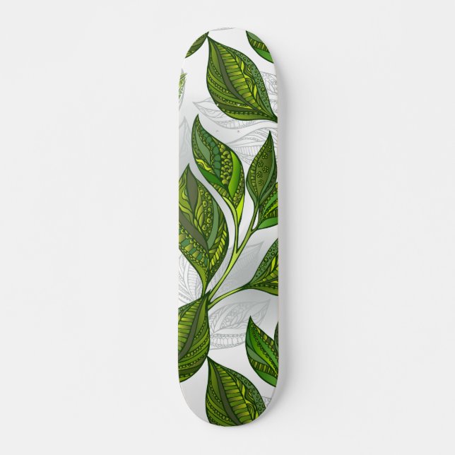 Skateboard Motif sans couture avec Feuilles de thé vert (Devant)