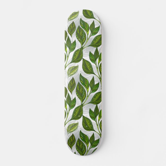 Skateboard Motif sans couture avec Feuilles de thé vert (Recto)