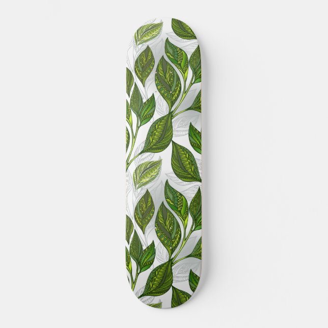 Skateboard Motif sans couture avec Feuilles de thé vert (Recto)