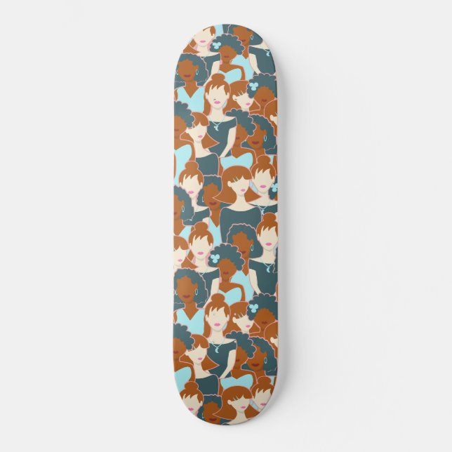 Skateboard Motif sans couture avec filles noires et blanches (Recto)