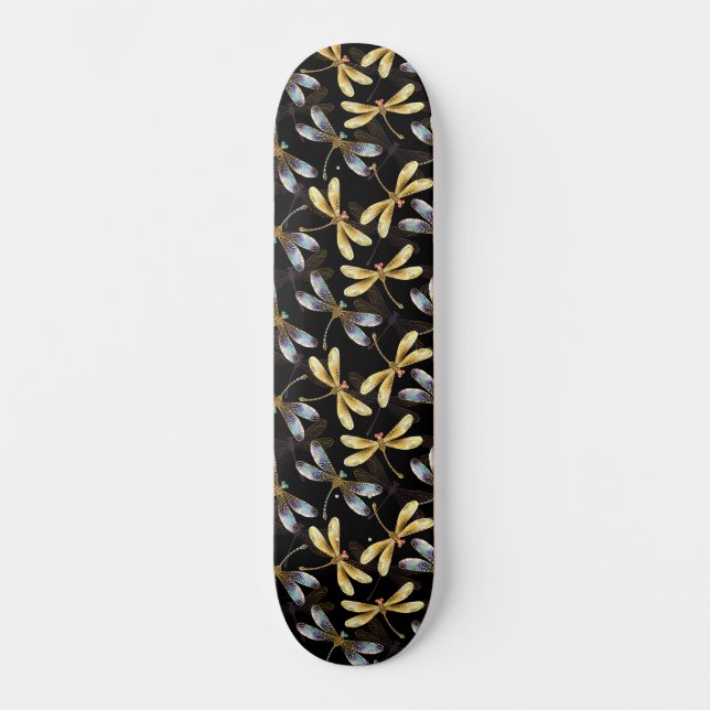 Skateboard Motif sans couture avec libellules d'or (Recto)