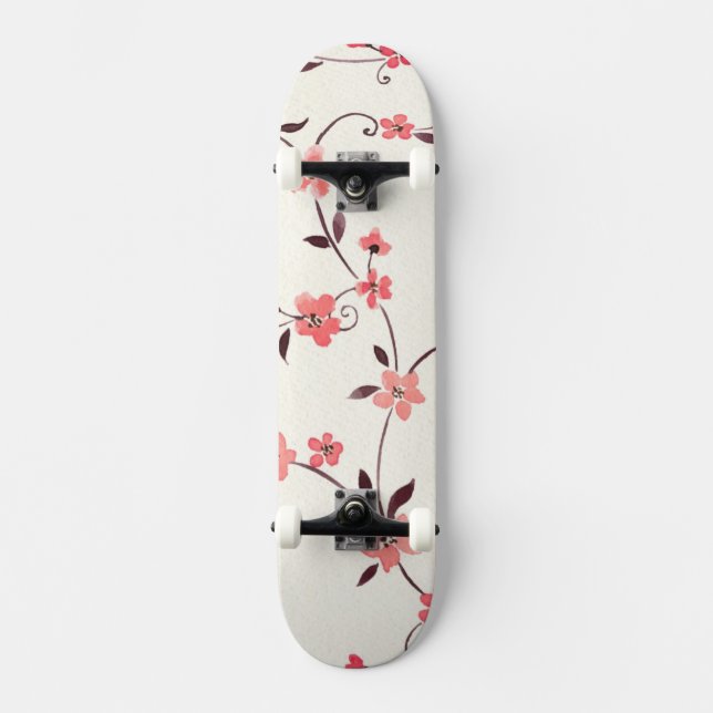 Skateboard Motif sans couture d'aquarelle avec le ressort (Recto)