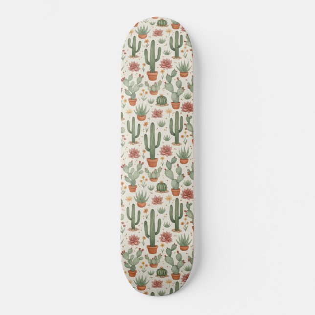 Skateboard Motif sans couture de cactus de désert succulent (Recto)
