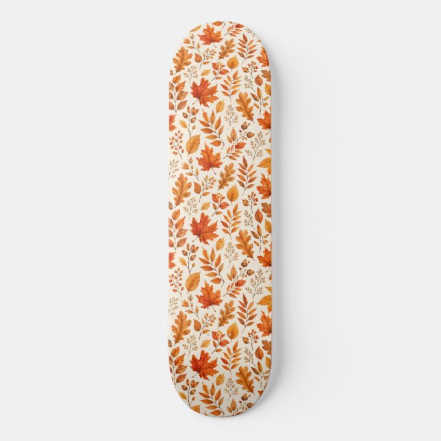 Skateboard Motif sans couture de feuilles d'automne chaudes (Recto)