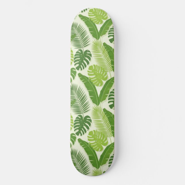 Skateboard Motif sans couture de feuilles tropicales & Monste (Recto)