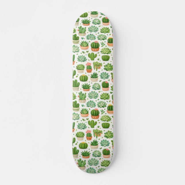 Skateboard Motif sans couture de plante succulente mignonne (Devant)