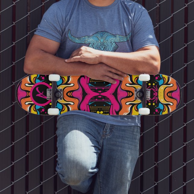 Skateboard Motif sans couture de vague psychédélique néon (Extérieur 3)