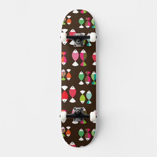 Skateboard Motif sous-marin 2 de rétros poissons abstraits (Recto)
