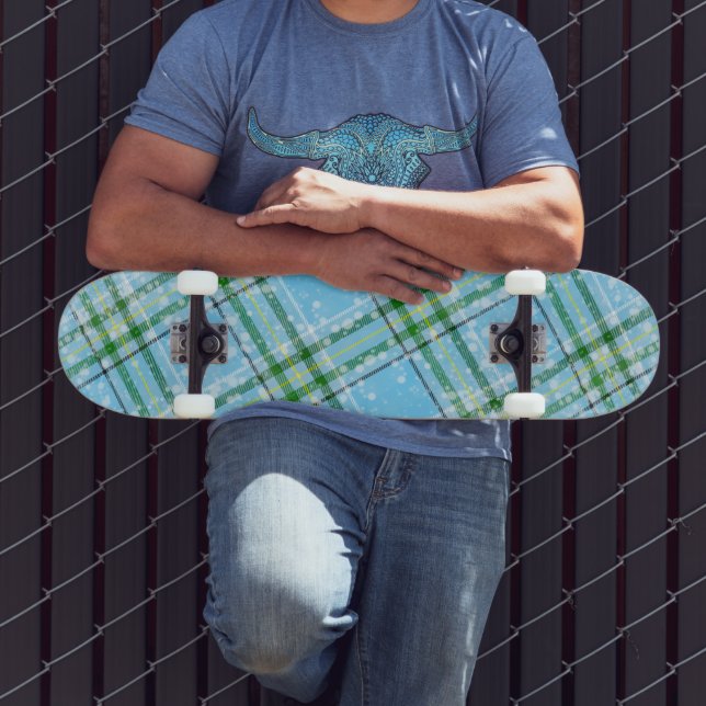 Skateboard Motif Tartan à carreaux de neige hivernale  (Extérieur 3)