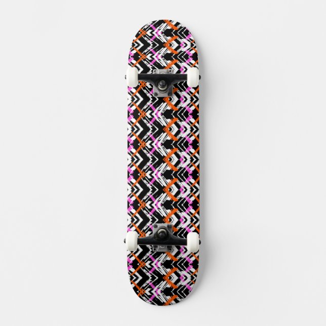 Skateboard Motif tiré par la main noir, orange, et rose de (Recto)