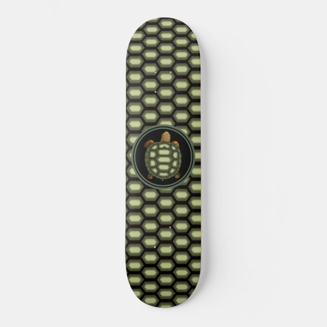 Skateboard Motif Tortue & Carapace en Vert & Noir (Recto)