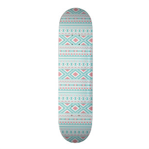 Skateboard Motif tribal aztèque turquoise et rose